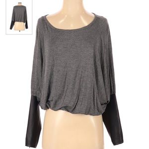 Bebe Faux Leather Sleeve Dolman Top – Gray – Size S